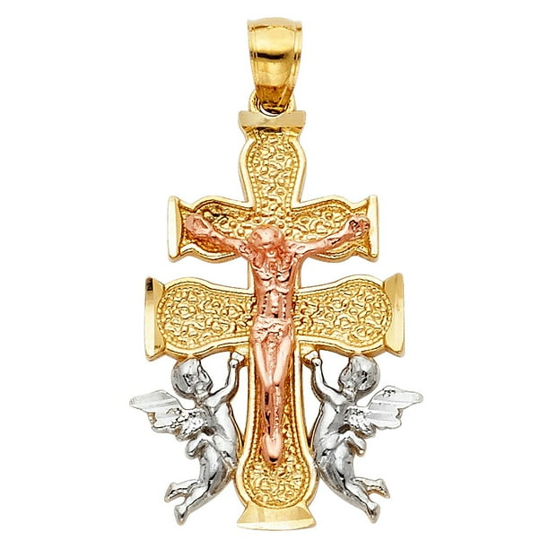 OR White Gold Polished Religious Catholic Crucifix Charm Pendant Wellingsale 14K Two 2 Tone 